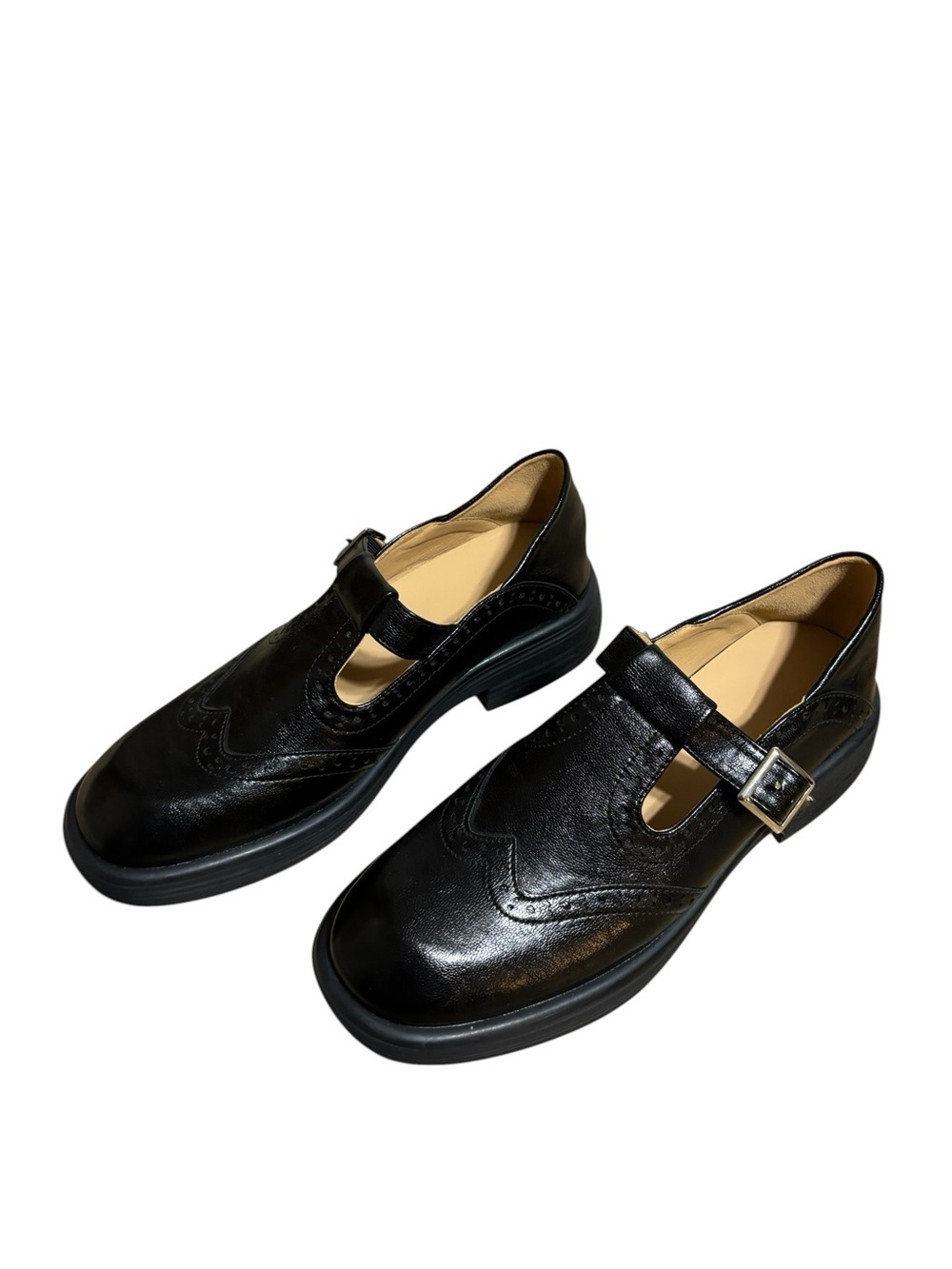 Dwarves Preppy Style Sheepskin T Strap Brogue Mary Jane Black EU 38
